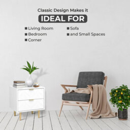 Home Stuff Plus Modern White Bedside Table With 2 Drawers - Bedside Cabinet H53 X W50 X D40 Cm, Bed Side Table For Bedroom & Living Room - thumbnail 4