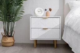 Home Stuff Plus Modern White Bedside Table With 2 Drawers - Bedside Cabinet H53 X W50 X D40 Cm, Bed Side Table For Bedroom & Living Room