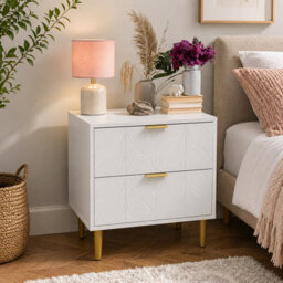 Home Stuff Plus Modern White Bedside Table With 2 Drawers - Bedside Cabinet H53 X W50 X D40 Cm, Bed Side Table For Bedroom & Living Room - thumbnail 9
