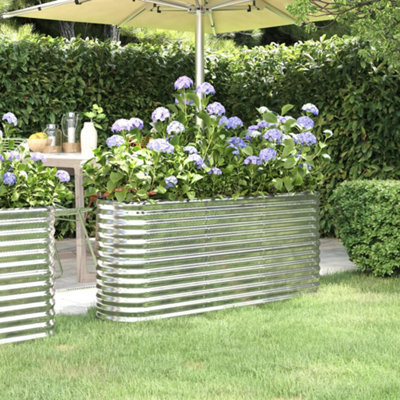 Berkfield Garden Planter Powder-Coated Steel 152X40X68 Cm Silver - image 1