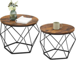Songmics Coffee Tables, Set Of 2 Side Tables, Robust Steel Frame, For Living Room, Bedroom, Rustic Brown And Black - thumbnail 9