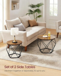 Songmics Coffee Tables, Set Of 2 Side Tables, Robust Steel Frame, For Living Room, Bedroom, Rustic Brown And Black - thumbnail 3