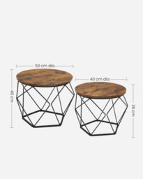 Songmics Coffee Tables, Set Of 2 Side Tables, Robust Steel Frame, For Living Room, Bedroom, Rustic Brown And Black - thumbnail 2