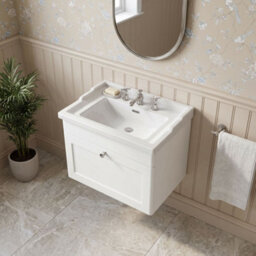 Balterley Swynnerton Traditional 1 Drawer Wall Hung Vanity Unit With Basin, Satin White, 600mm - thumbnail 3