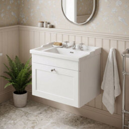 Balterley Swynnerton Traditional 1 Drawer Wall Hung Vanity Unit With Basin, Satin White, 600mm - thumbnail 2