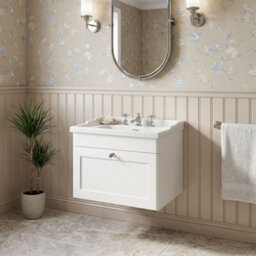 Balterley Swynnerton Traditional 1 Drawer Wall Hung Vanity Unit With Basin, Satin White, 600mm - thumbnail 4