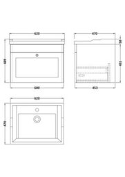 Balterley Swynnerton Traditional 1 Drawer Wall Hung Vanity Unit With Basin, Satin White, 600mm - thumbnail 2