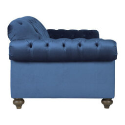 Xample Bordeaux Button Back Blue Velvet 3-Seater Sofa - Tufted Scroll Arms, Foam Cushions, Solid Wood Legs, Accent Pillows Included - thumbnail 5