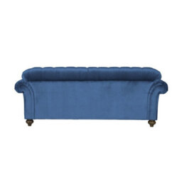 Xample Bordeaux Button Back Blue Velvet 3-Seater Sofa - Tufted Scroll Arms, Foam Cushions, Solid Wood Legs, Accent Pillows Included - thumbnail 3