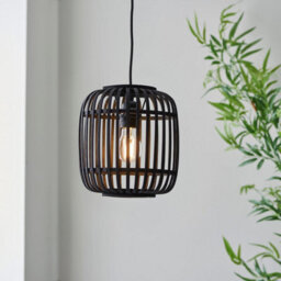 Luminosa Lighting Luminosa Mathias Single Pendant Ceiling Lamp, Dark Bamboo, Plywood With Matt Black Paint - thumbnail 2