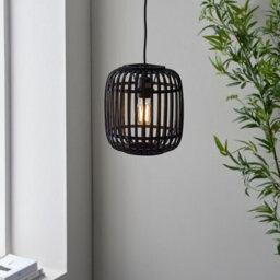 Luminosa Lighting Luminosa Mathias Single Pendant Ceiling Lamp, Dark Bamboo, Plywood With Matt Black Paint - thumbnail 4