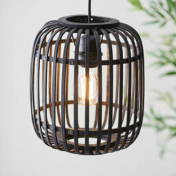 Luminosa Lighting Luminosa Mathias Single Pendant Ceiling Lamp, Dark Bamboo, Plywood With Matt Black Paint - thumbnail 5