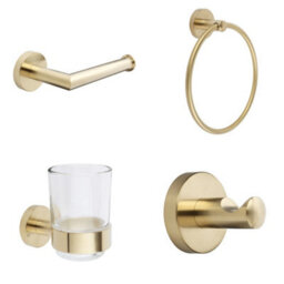 Homestylestore Brushed Brass Bathroom Accessory Set Towel Ring Robe Hook Toilet Roll Holder Tumbler