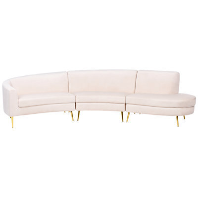 Beliani Curved Sofa 4 Seater Moss Velvet Light Beige - image 1
