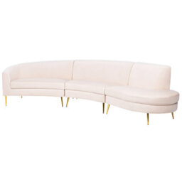 Beliani Curved Sofa 4 Seater Moss Velvet Light Beige - thumbnail 4