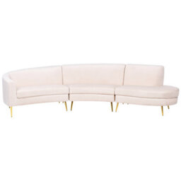 Beliani Curved Sofa 4 Seater Moss Velvet Light Beige