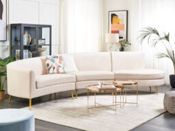 Beliani Curved Sofa 4 Seater Moss Velvet Light Beige - thumbnail 2