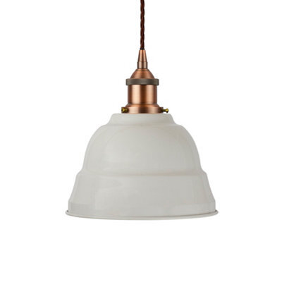 Pale Grey Lincoln Painted Dome Pendant Light With Matt Antique Copper Lamp Holder And Brown Twisted Cable - Se Home - image 1