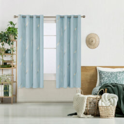 Deconovo Blackout Eyelet Curtains Thermal Insulated Gold Wave Line Foil Printed Curtains For Kids 55X54 Inch Light Blue 2 Panels - thumbnail 2