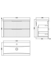 Hudson Reed Fluted Wall Hung 2-Drawer Vanity And Mid-Edge Basin, Contemporary Sink Vanity Unit, Satin Blue, 800mm - thumbnail 7
