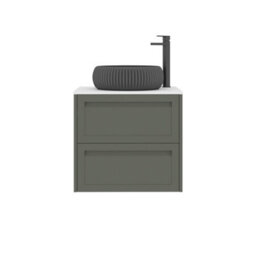 Royal Bathrooms Royal Bathroom Elmore 600mm Matt Green Wall Mounted Bathroom Vanity Unit 2 Drawer Plain White Worktop With Milan Black Basin - thumbnail 7