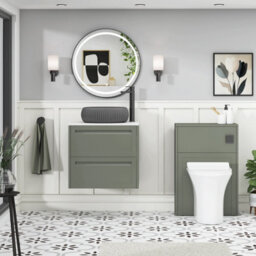 Royal Bathrooms Royal Bathroom Elmore 600mm Matt Green Wall Mounted Bathroom Vanity Unit 2 Drawer Plain White Worktop With Milan Black Basin - thumbnail 5