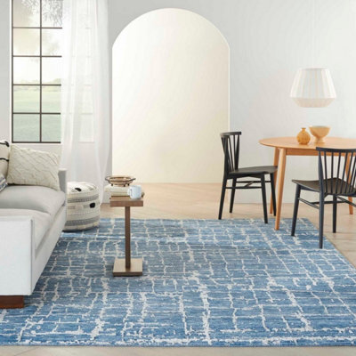 Blue Silver Wool Handmade Luxurious Modern,abstract Rug For Bedroom & Living Room-236Cm X 297Cm