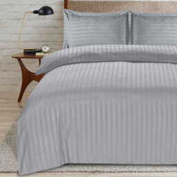 Casabella Satin Stripe Duvet Cover Sets Bedding With Satin Stripes, Silver Superking Duvet Cover Stripe & Pillowcases