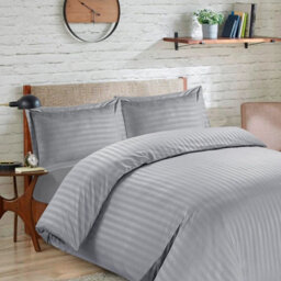 Casabella Satin Stripe Duvet Cover Sets Bedding With Satin Stripes, Silver Superking Duvet Cover Stripe & Pillowcases - thumbnail 2