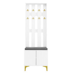 Matteo Luxury Hallway Wardrobe Set With Shoe Bench, Hooks And Drawers - White - thumbnail 8