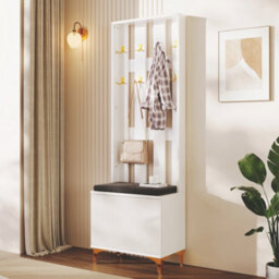 Matteo Luxury Hallway Wardrobe Set With Shoe Bench, Hooks And Drawers - White - thumbnail 3
