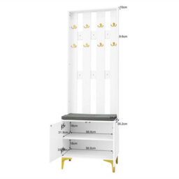 Matteo Luxury Hallway Wardrobe Set With Shoe Bench, Hooks And Drawers - White - thumbnail 5