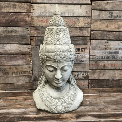 Burgess Xl Thai Buddha Head Stone Statue Oriental Bust British Made Outdoor Garden Ornament - image 1