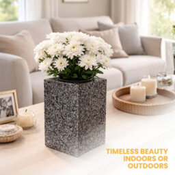 Novecrafto Granite Memorial Vase For Flowers - 25Cm Tall, Solid Grey Stone Square Vase With Insert Grid For Cemetery, Garden Or Home Use - thumbnail 7