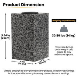 Novecrafto Granite Memorial Vase For Flowers - 25Cm Tall, Solid Grey Stone Square Vase With Insert Grid For Cemetery, Garden Or Home Use - thumbnail 2