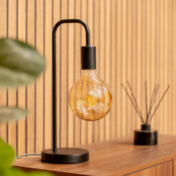 Valuelights Bronx Pair Of Industrial Style Black Metal Curved Stem Bedside Table Lamps Living Room Bedroom Light - thumbnail 2