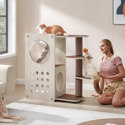 Songmics Cat Tree Condo, Modern Cat Tower, Cat House With Scratching Post, Replaceable Parts, Oatmeal Brown & Coffee Brown - image 1