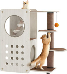Songmics Cat Tree Condo, Modern Cat Tower, Cat House With Scratching Post, Replaceable Parts, Oatmeal Brown & Coffee Brown - thumbnail 8