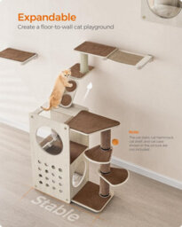 Songmics Cat Tree Condo, Modern Cat Tower, Cat House With Scratching Post, Replaceable Parts, Oatmeal Brown & Coffee Brown - thumbnail 5