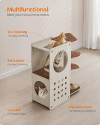 Songmics Cat Tree Condo, Modern Cat Tower, Cat House With Scratching Post, Replaceable Parts, Oatmeal Brown & Coffee Brown - thumbnail 3
