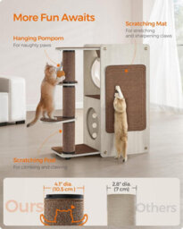 Songmics Cat Tree Condo, Modern Cat Tower, Cat House With Scratching Post, Replaceable Parts, Oatmeal Brown & Coffee Brown - thumbnail 4