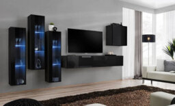 Arte Switch Xiii Black Gloss Entertainment Unit For Tvs Up To 75 Inch - Sleek Modern Wall System With Blue Led Display