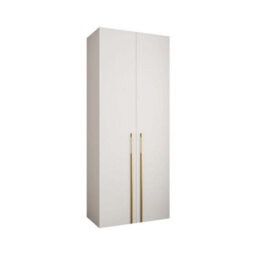 Arte Stylish White Como 3 Hinged Door Wardrobe H2460mm W1000mm D500mm, Two Doors, Eight Shelves, Hanging Rail, Gold Vertical Handles - thumbnail 1