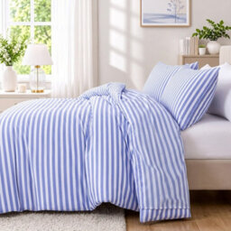 Blue Stripe Duvet Cover Set Soft Microfibre Bedding With Matching Pillowcase(S), Breathable Easy Care Hotel Style Bed Linen - thumbnail 6