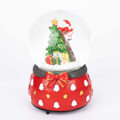 Shatchi Musical Christmas Snowglobe Large Water Ball Features Santa On Tree Scene Cute Resin Base- Christmas Table Mantel Decorations - image 1