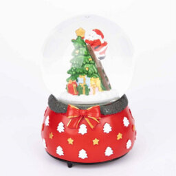 Shatchi Musical Christmas Snowglobe Large Water Ball Features Santa On Tree Scene Cute Resin Base- Christmas Table Mantel Decorations - thumbnail 1