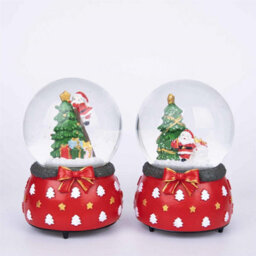 Shatchi Musical Christmas Snowglobe Large Water Ball Features Santa On Tree Scene Cute Resin Base- Christmas Table Mantel Decorations - thumbnail 3