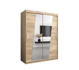 Arte Rhomb Contemporary Mirrored 2 Sliding Door Wardrobe 5 Shelves 2 Rails Oak Sonoma Effect (H)2000mm (W)1500mm (D)620mm - thumbnail 1