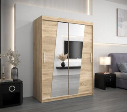 Arte Rhomb Contemporary Mirrored 2 Sliding Door Wardrobe 5 Shelves 2 Rails Oak Sonoma Effect (H)2000mm (W)1500mm (D)620mm - thumbnail 2