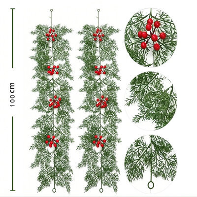 Amorly 2 Pack 100Cm Artificial Christmas Cypress Garland With Red Berries, Winter Festive Hanging Greenery Decor For Door Mantel Wall - image 1